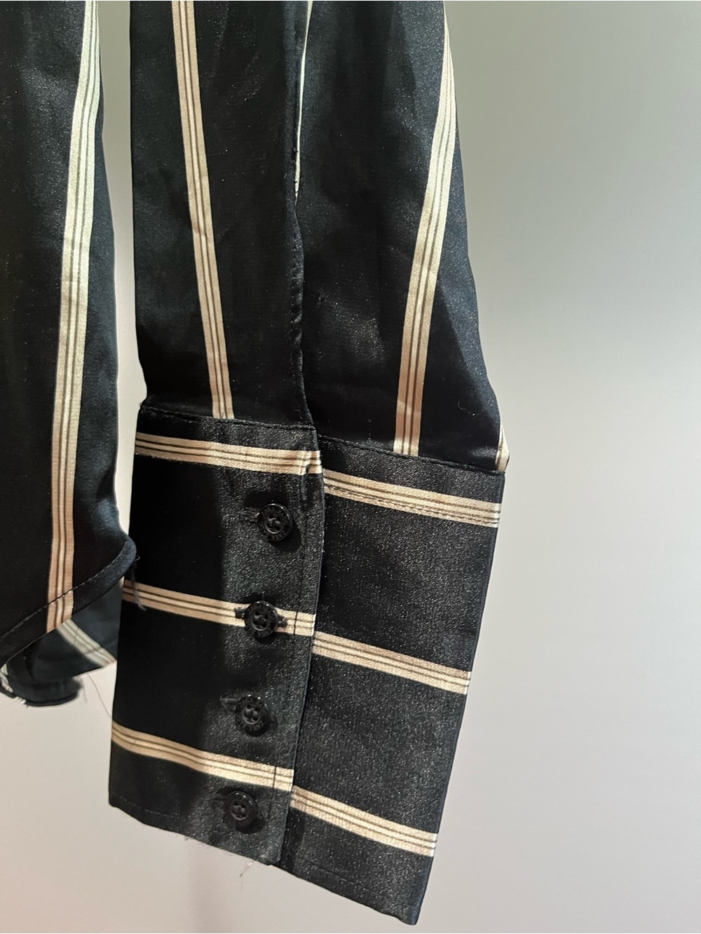 Zara Black Shirt woman’s with Cream yVertical Stripes - Picture 5 of 10